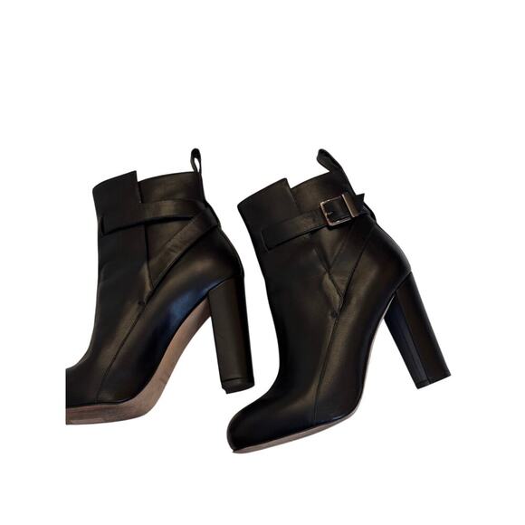 EMERSON FRY Black Leather Strappy Ankle Boots Sz 37 (US 7) - Block Heel Booties - Picture 4 of 9